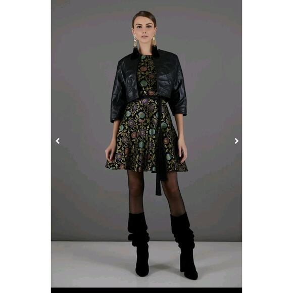 Josie Natori Ornate Dark Floral Jacquard Italian Cocktail Mini Dress, Size 12 - Picture 12 of 12